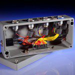 Electromechanical box build assembly with panel connectors and an internal wiring harness in a machined enclosure